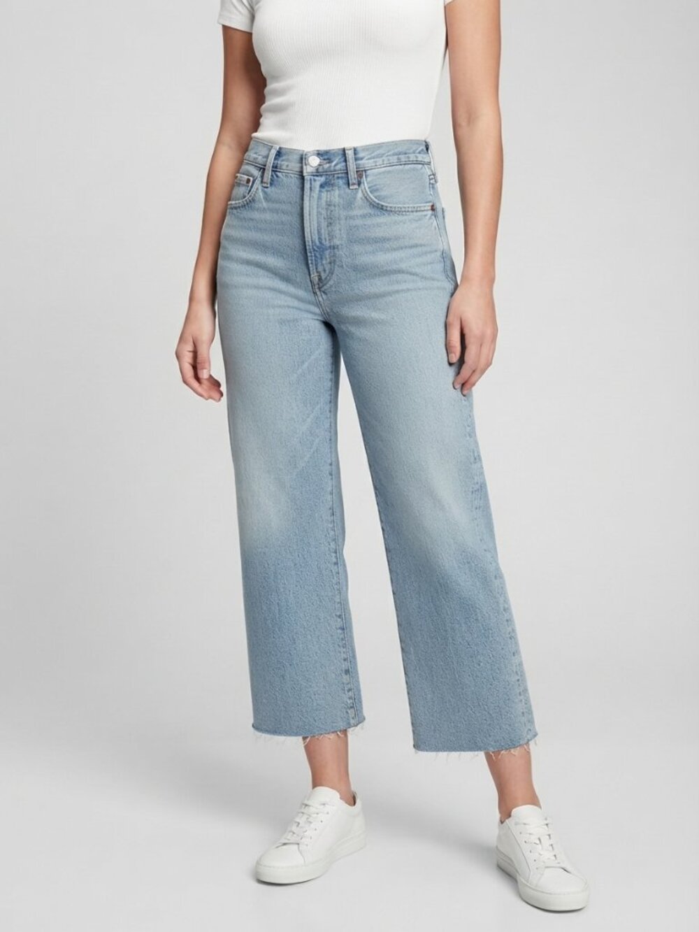 Madewell Wide Leg Cropped Jeans 27 Light Wash Raw Hem NWOT
